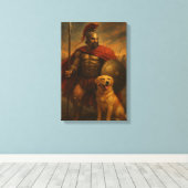 Spartan Warrior mit Loyal Hund in der Schlacht Leinwanddruck (Insitu (Holzboden))