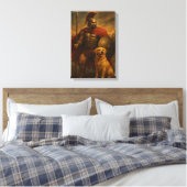 Spartan Warrior mit Loyal Hund in der Schlacht Leinwanddruck (Insitu (Schlafzimmer))