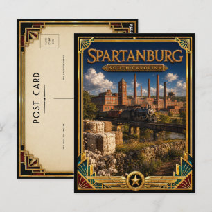Spartanburg South Carolina Vintage Art Deco Golden Postkarte