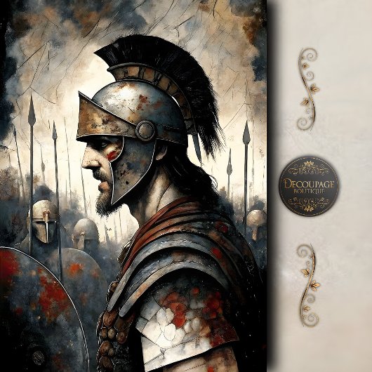 Spartaner-Kriegerhelm-Kampfszene-Decoupage Seidenpapier