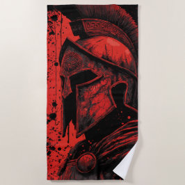 Spartanischer Helm-Strandtuch – Rote Kriegerkunst Strandtuch
