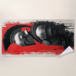Spartanischer Kriegerhelm – Knallroter Hintergrund Strandtuch