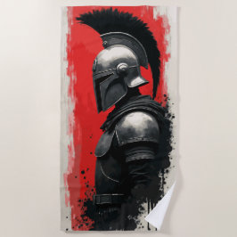 Spartanischer Kriegerhelm – Knallroter Hintergrund Strandtuch