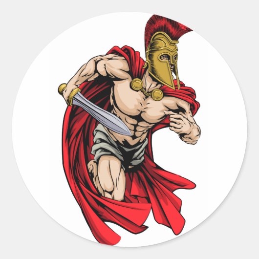 Spartanisches Sportmaskottchen Runder Aufkleber (Vorderseite)