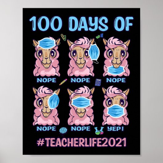 Spaß 100 Tage Schullehrer Llama mit Maske Poster (Vorne)