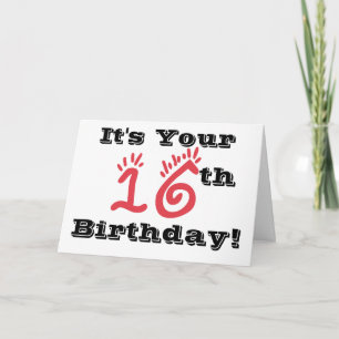 Spaß 16. Geburtstag Gruß in schwarz, weiß & rot. Karte