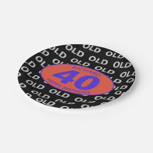 Spaß 40th Editable Age Old Red Black Birthday Pappteller (Schrägansicht)
