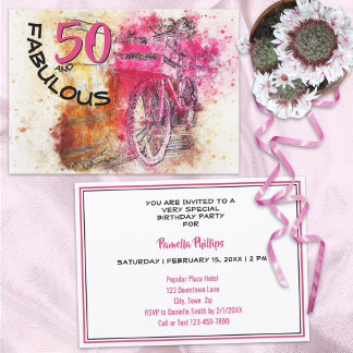 Spaß 50-jähriges Vintages Girly Bicycle Einladung