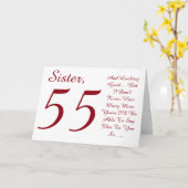 Spaß, 55. Geburtstag für Schwester, rot-weißer Tex Karte (Gelbe Blume)