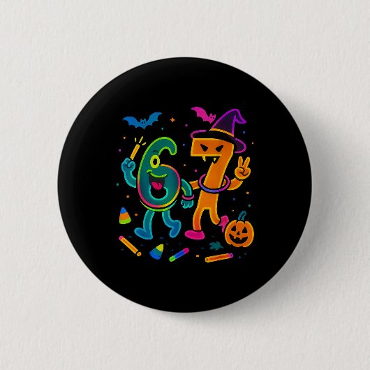 Spaß 67 Meme Glow Stil Halloween 6 7 Button (Vorderseite)
