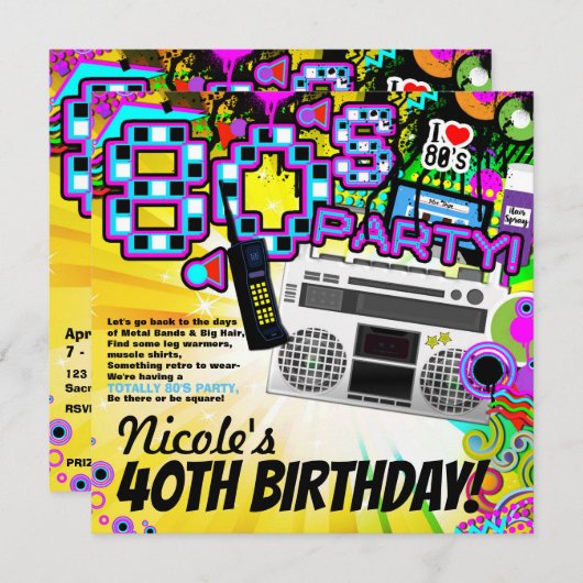 Spaß 80er Jahre Kostümkleid up Birthday Party Einladung (Vorne/Hinten)