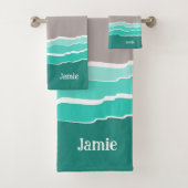 Spaß Abstrakt Sunset Beach Muschel & Name Badhandtuch Set (Insitu)