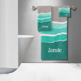 Spaß Abstrakt Sunset Beach Muschel & Name Badhandtuch Set