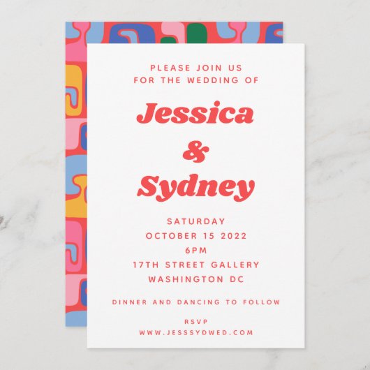 Spaß Abstrakte Retro-Hochzeit Einladung (Vorne/Hinten)