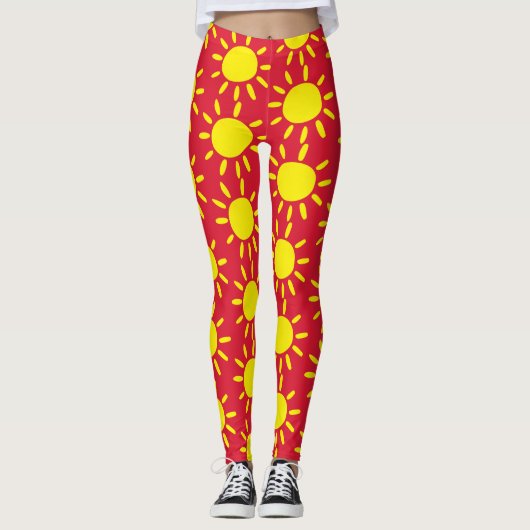 Spaß Abstrakte rote und gelbe Sonnenstrahlen Leggings (Vorderseite)