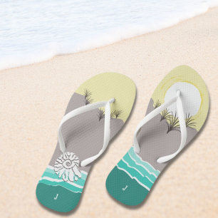 Spaß Abstrakte Sunset Beach Muschel & Initials Badesandalen