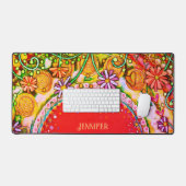 Spaß Abstraktes Blumenrotes Personalisiertes Zitat Schreibtischunterlage (Tastatur & Maus)