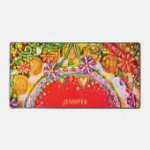 Spaß Abstraktes Blumenrotes Personalisiertes Zitat Schreibtischunterlage (Vorderseite)