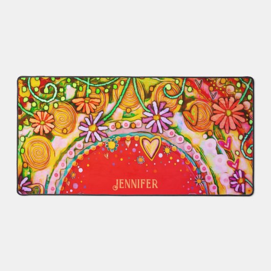 Spaß Abstraktes Blumenrotes Personalisiertes Zitat Schreibtischunterlage (Vorderseite)