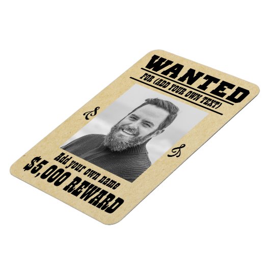 Spaß ADD DEIN GESICHT, TEXT Cowboy gewollt Poster, Magnet (Linke Seite)