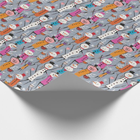 Spaß Alberne Schneemänner trinken heißes Kakao Geschenkpapier (Ecke)