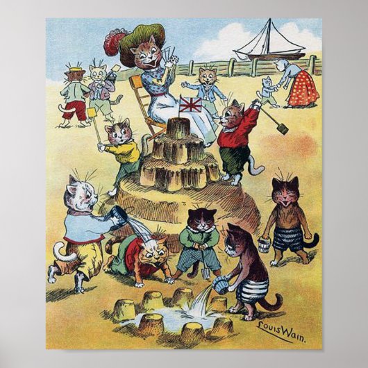 Spaß am Meer, Louis Wain Poster (Vorne)