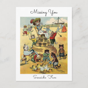 Spaß am Meer viktorianische Katzen-Mischief Missin Postkarte