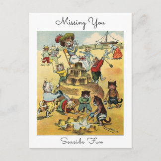 Spaß am Meer viktorianische Katzen-Mischief Missin Postkarte