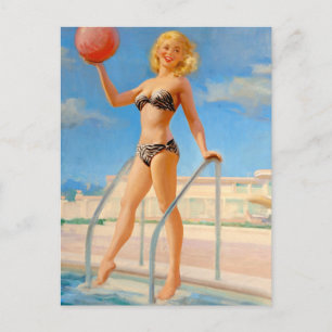 Spaß am Schwimmbad Pin Up Postkarte