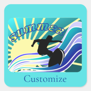 Spaß am Sommer-Surfen Thunder_Cove Quadratischer Aufkleber
