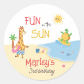 Spaß am Sonnenstrand Tierfreude zum Geburtstag Runder Aufkleber (Vorderseite)