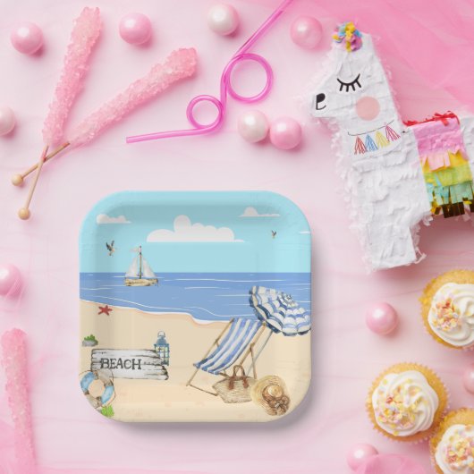 Spaß am Strand Blue Aqua Aqua Pappteller (Party)