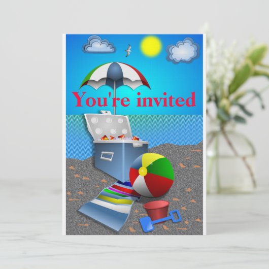 SPASS AM STRAND EINLADUNG (Stehend Vorderseite)