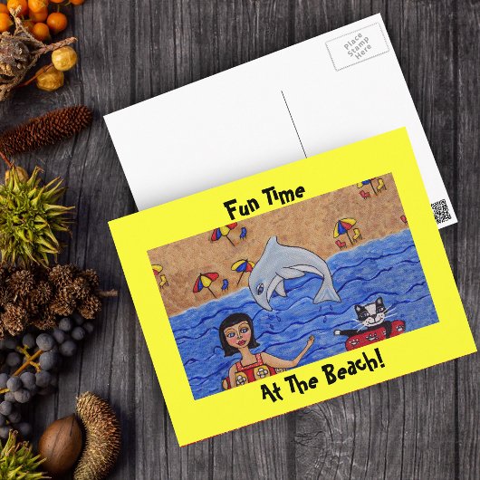 Spaß am Strand mit meiner Cat Postkarte