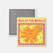Spaß am Strand Whimsy Octopus Yellow Orange Magnet (Vorderseite/Rückseite)