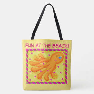 Spaß am Strand Whimsy Octopus Yellow Orange Tasche