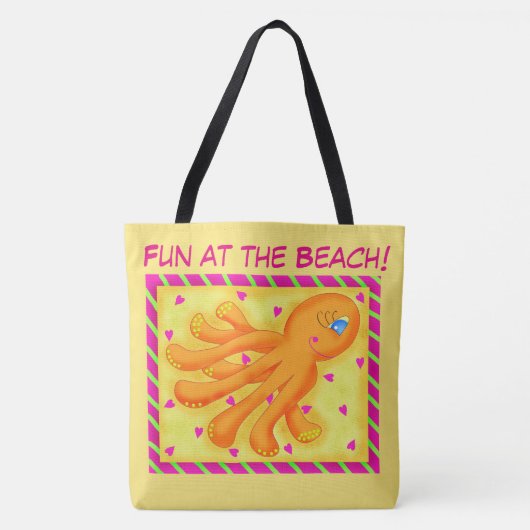 Spaß am Strand Whimsy Octopus Yellow Orange Tasche (Vorderseite)