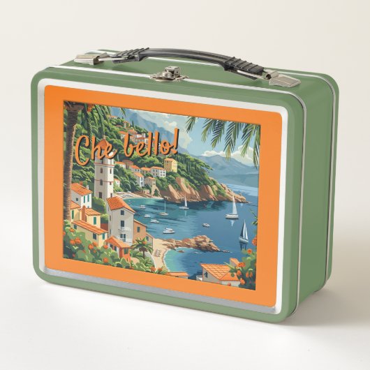 Spaß an der italienischen Küste Illustriert Retro Metall Brotdose (Vorderseite)