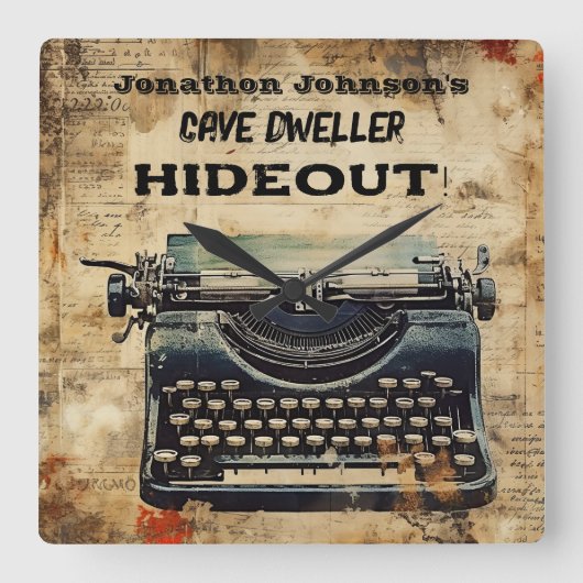 Spaß an der Vintagen Schreibmaschinenuhr Quadratische Wanduhr (Vorderseite)