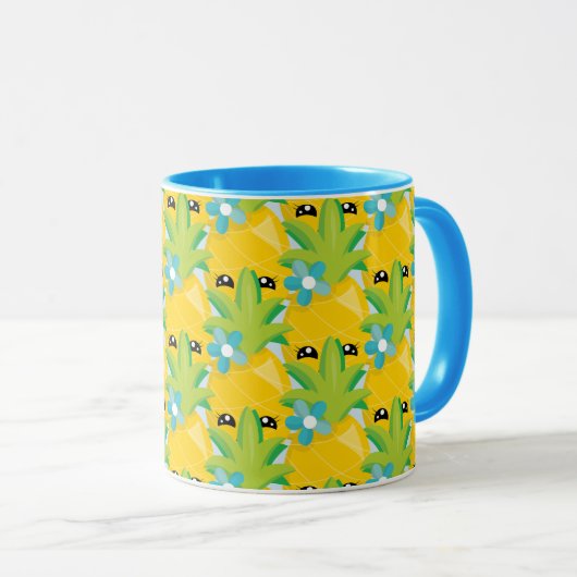 Spaß Ananas Blume Blau Tasse (VorderseiteRechts)