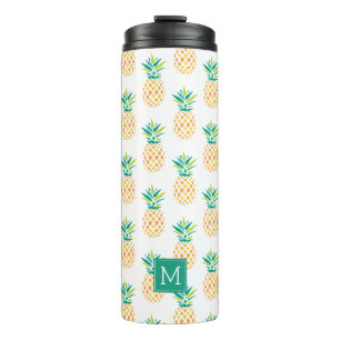 Spaß-Ananas-Monogramm-Muster Thermosbecher