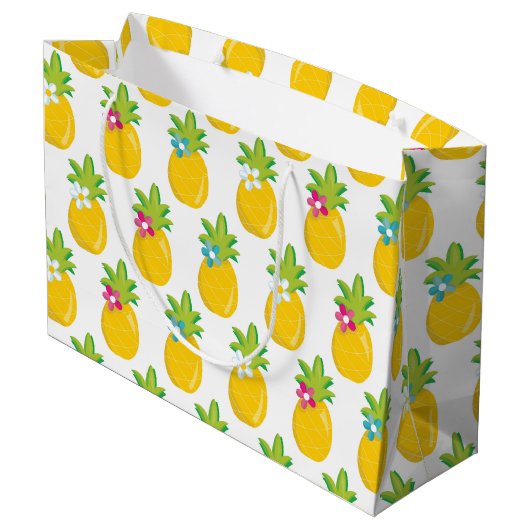 Spaß Ananas Party Obst große Geschenktüte (Rückseite Schrägansicht)