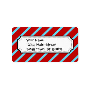 Spaß-aquamariner Türkis-rote Diagonale Stripes Adressaufkleber