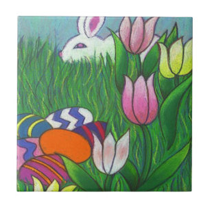 Spaß-Aquarell-Häschen mit Eiern 4,25" Fliese