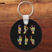 Spaß ASL Liebe Gebärdensprache Autismus Bewusstsei Schlüsselanhänger (Vorderseite)