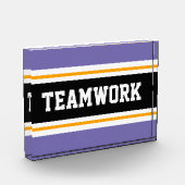 Spaß Athletic Lila Schwarz-weißes TEAMWORK Streife Fotoblock (Links)