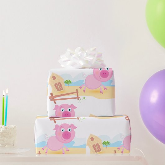 Spaß auf dem Bauernhof mit Stall und Zaun Geschenkpapier