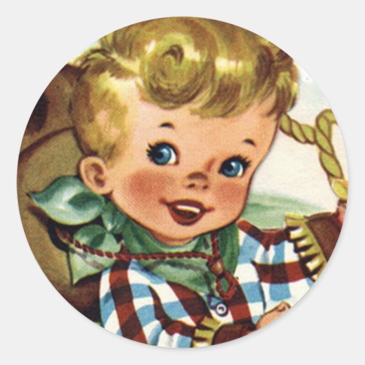 Spaß-Aufkleber Western Retro Lil Cowboy-1 Runder Aufkleber (Vorderseite)