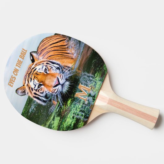 Spaß Augen auf der Ball Tiger Monogram Initial Tischtennis Schläger (Seitenansicht)