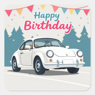 Spaß Auto-Themed Happy Geburtstag Quadratischer Aufkleber